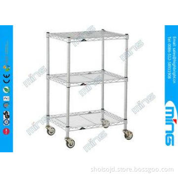 3 Tiers Chrome Mobile Wire Shelving with Wheels for Shoes S
